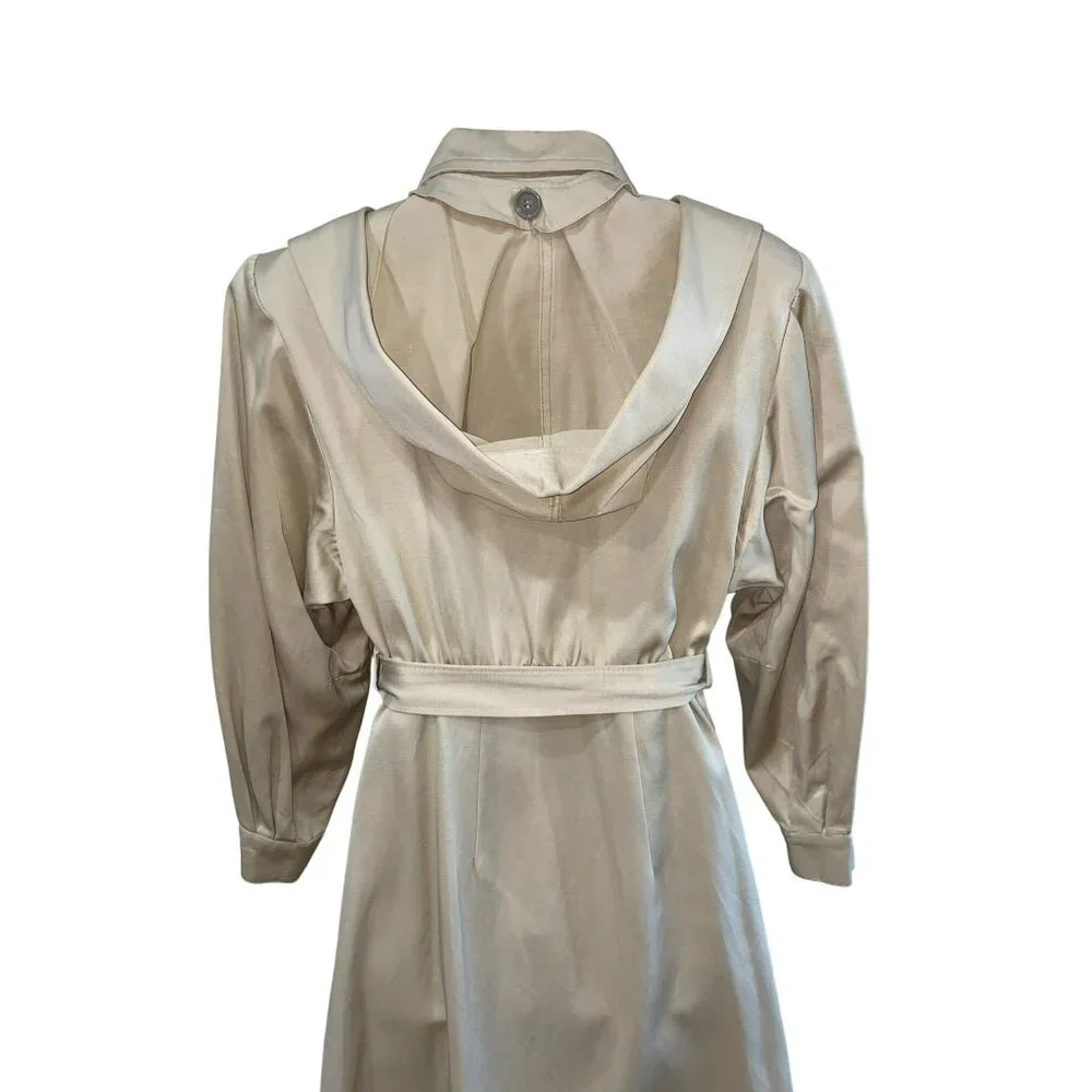 Vintage 70’s Beige Button-Up Trench Dress Coat With Belt & Pockets For Women Siz